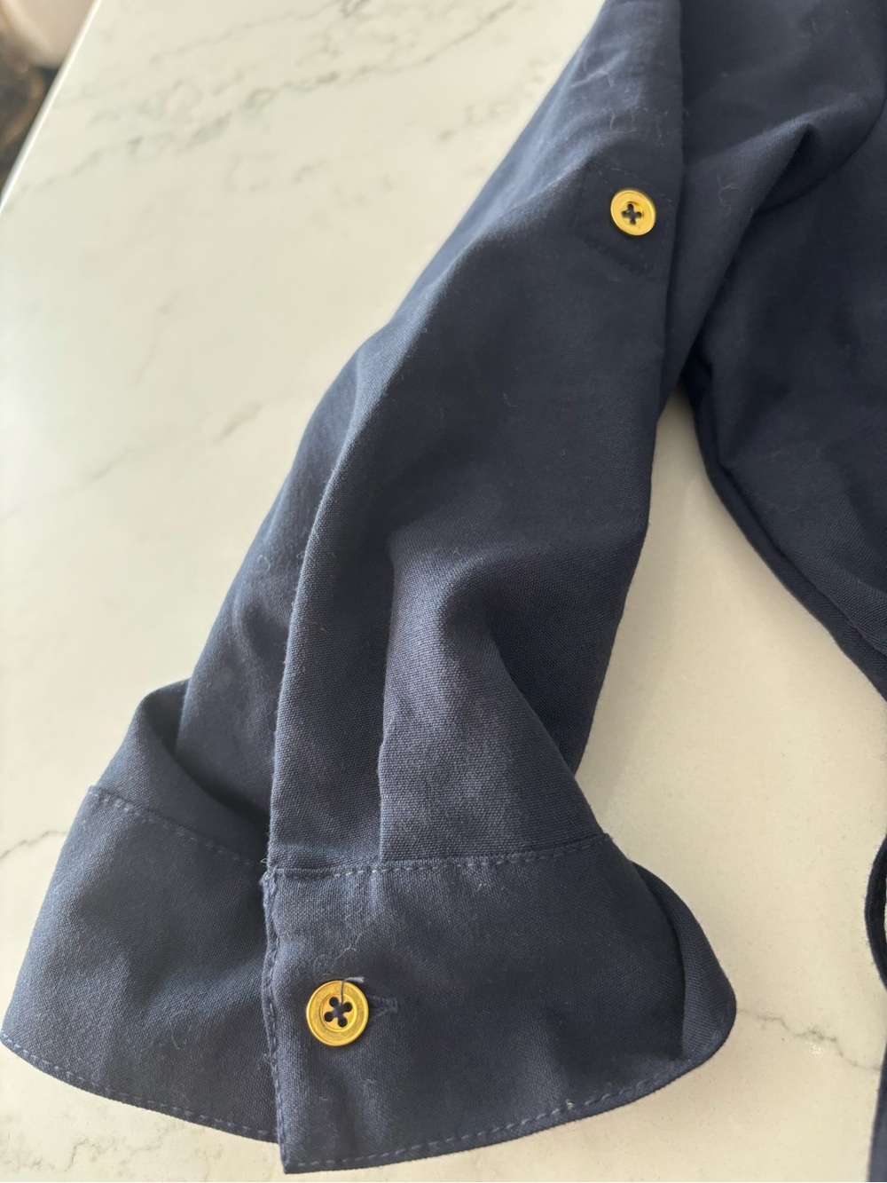 Sharagano Navy Button-Front Midi Dress with Tie Waist - Picture 5 of 7